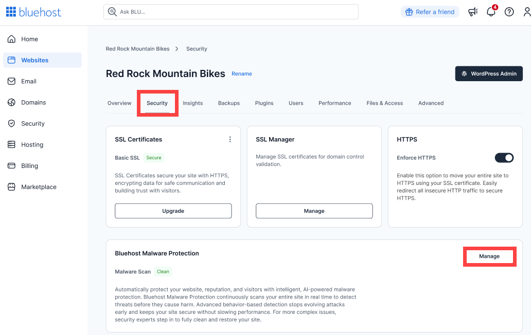 Bluehost Malware Protection - No Malware Detected Screenshot